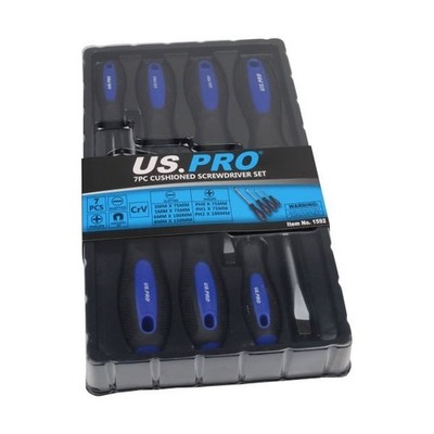 US PRO Magnet Schraubendreher Set 7tlg Schlitz flach & Kreuzschlitz PH0 PH1 PH2