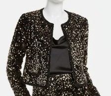 Tahari ASL Women's Black Gold Sequin Hook-And-Eye Blazer Jacket Coat Size 8