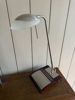 Modern  MCM Vintage Adjustable Silver Desk Lamp with Wood Base Bendy handle pen 