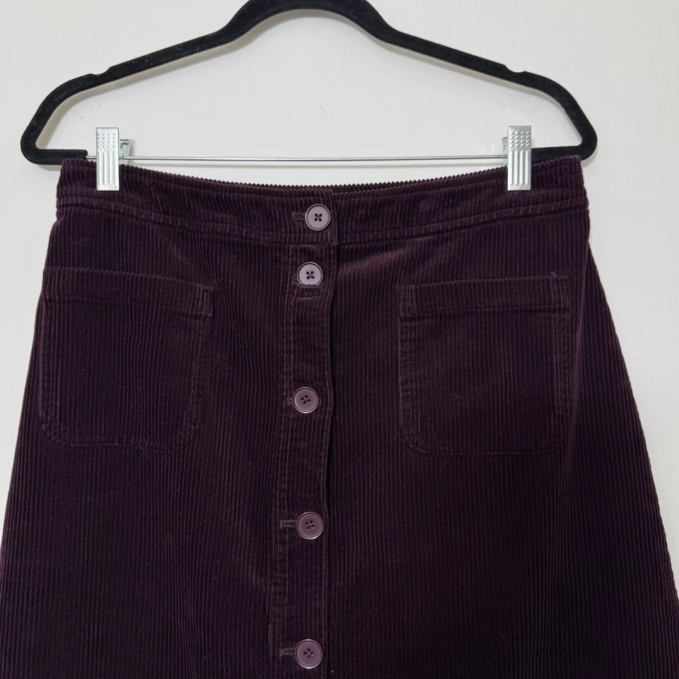 Falda midi de pana borgoña Talbots para mujer talla 8 botones bolsillo frontal Foto 2 de 4