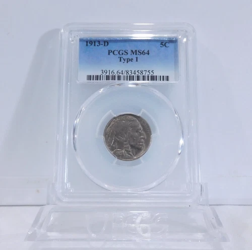 WOW!  1913-D  BUFFALO "Type 1" Nickel, PCGS MS-64!