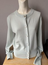 NWT J.Crew 100 Cashmere Crystal Buttons Baby Blue Cardigan Sweater