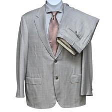 Canali Suit Mens  56 7R US 46 2 Piece Light Grey Plaid 100 Italy Made% Wool