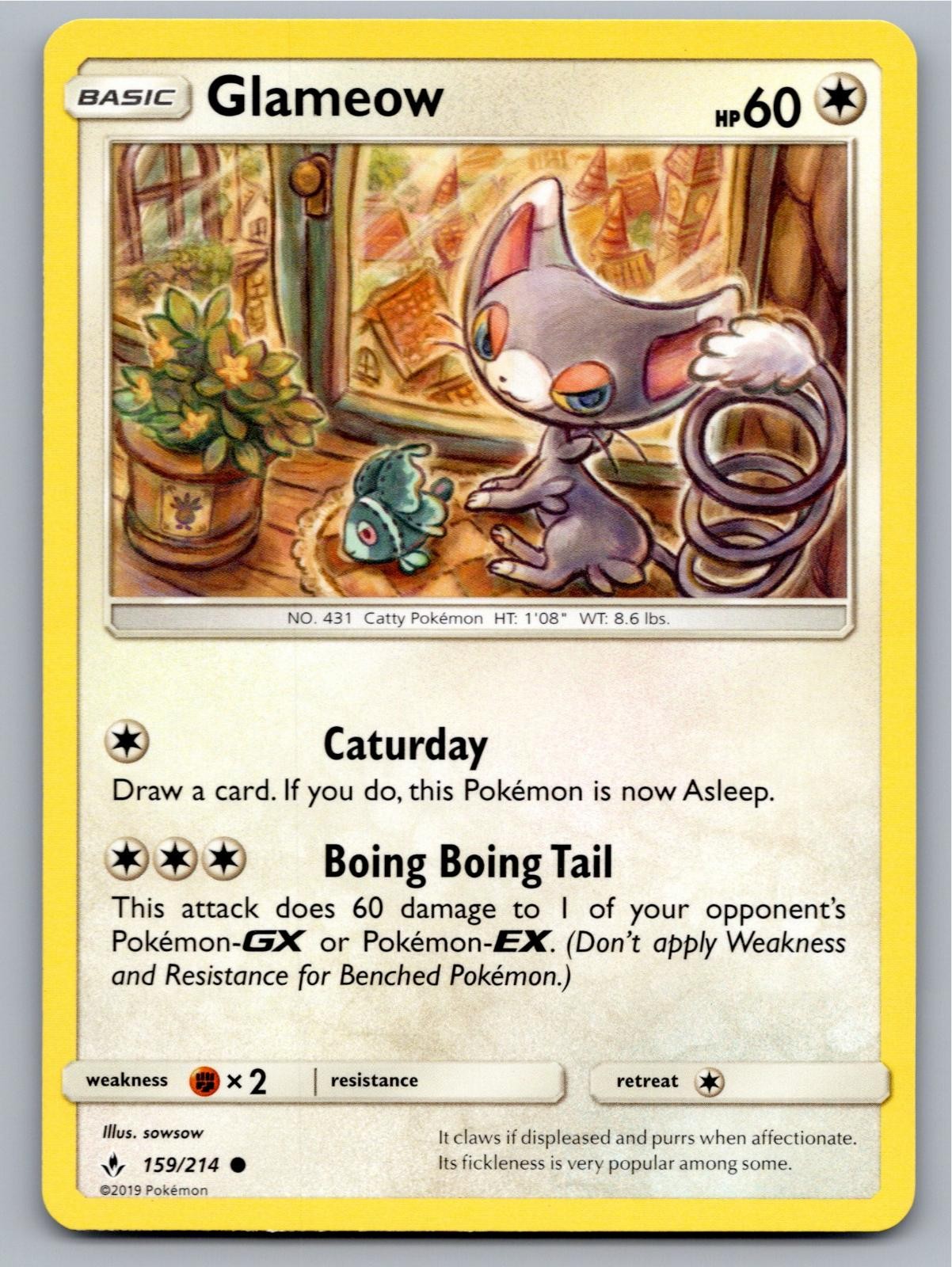 2019 POKEMON GLAMEOW UNBROKEN BONDS 159/214 C NM A61627 FREE S&H