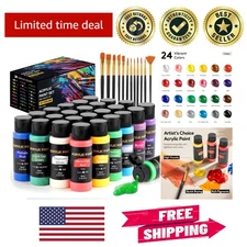Complete Acrylic Paint Kit: 24 Colors and 12 Brushes for Every Artistic Need