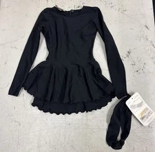 Black MONDOR Girls Size 6x-7 FIGURE Ice SKATING DRESS w Head Band
