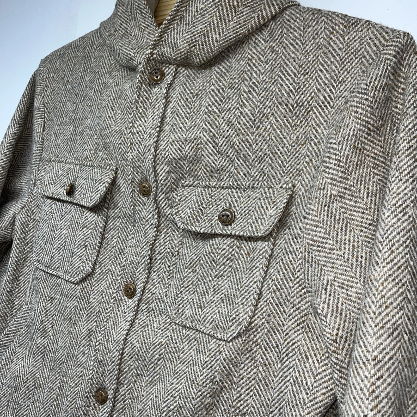 VTG 80’s Woolrich Herringbone Tweed Wool Jacket Reversible Canvas Shacket XL USA image 2