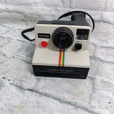 Vintage Polaroid One Step SX-70 Instant Film Land Camera White Rainbow Stripe a1