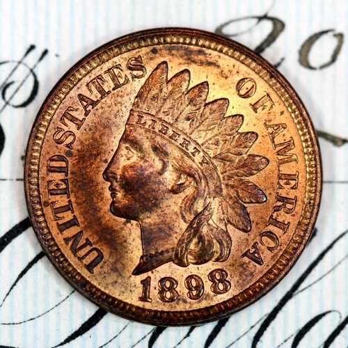 * 1898 * SOLID+ GEM BU MS INDIAN HEAD PENNY * FROM ORIGINAL COLLECTION