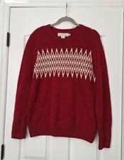 LOGG H M Men Sweater Pullover M Crew Neck Wool Blend Red White Fair Isle Nordic