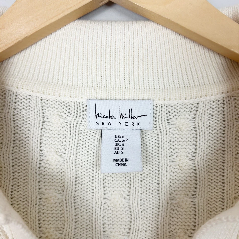 Suéter Polo Nicole Miller Tejido con Cable Cuello Preppy Dinero Antiguo Talla Pequeña Mujer Foto 3 de 3