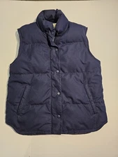 Eddie Bauer Womens Blue Goose Down Puffer Vest Coat Button Zip Pockets- Small