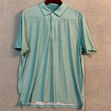 Hickey Freeman Polo Shirt Mens XL Blue Green Floral Golf Stretch Performance