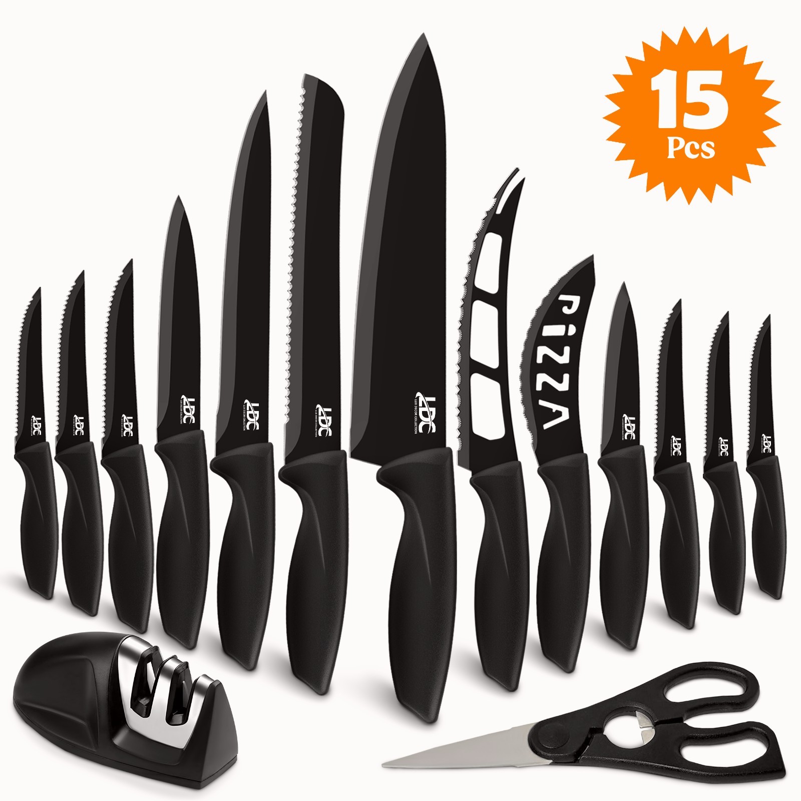 15 Piece Knife Set Serrated Stainless Steel For Kitchen Professional Chef K…