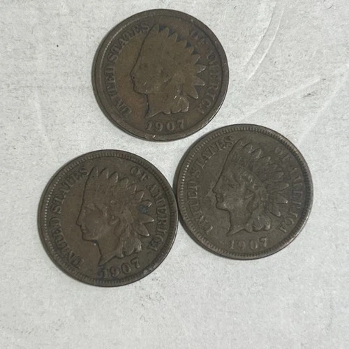Lot of (3) 1907 Indian Head Cent Penny -