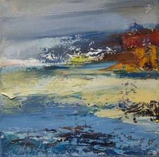 Original oil painting 8"x8" Contemporary art, Abstraction, Sea, Landscape, Blue