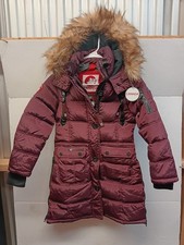 CANADA WEATHER GEAR PARKA / COAT, BURGUNDY FAUX FUR HOOD, SIZE 10/12 GIRLS
