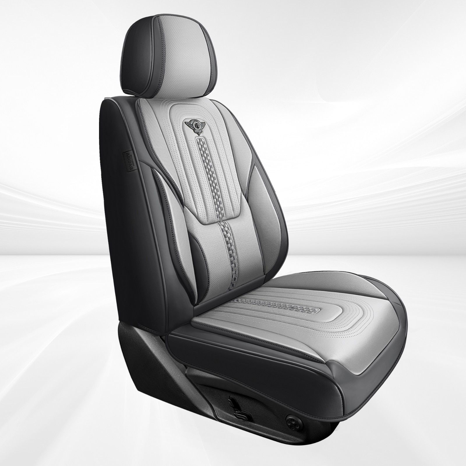 Menifomory Leather Seat Covers with Lumbar Support Fit Car Auto SUV Gray