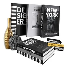 Designer Books Decor Set of 3 Faux/Fake Book for Decoration Aesthetic Black & 