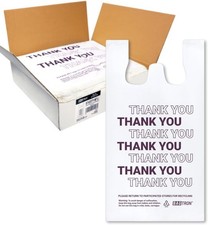 Thank You T-Shirt Carry-Out Bags, Disposable Plastic Bags with Handles for Shopp