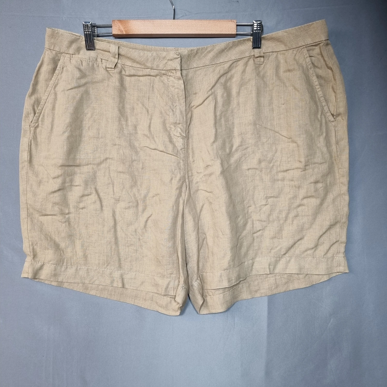 M&S Collection Mens Linen Shorts Beige Casual Relaxed Solid Summer Pockets