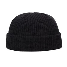 Mini Short Fisherman Beanie Hat Ribbed Docker Winter Warm Knitted Skull Cap cuff
