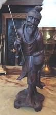 Antique Japanese Ironwood Sculpture of Fisherman, 1800s Very Rare 