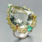 Unique ring 32ct Natural Green Amethyst Ring 925 Sterling Silver Size 6 /R450734