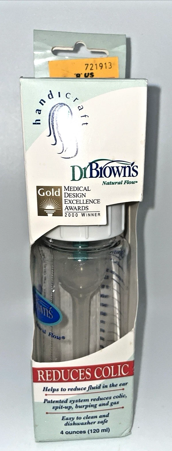 Dr. Brown's Natural Flow Baby Bottle Reduces Colic Infant 4 oz VTG Vintage