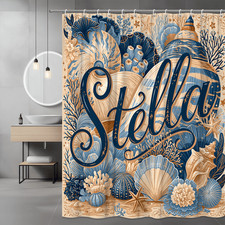 Blue Beige Shells Shower Curtain Coastal Sea Decor