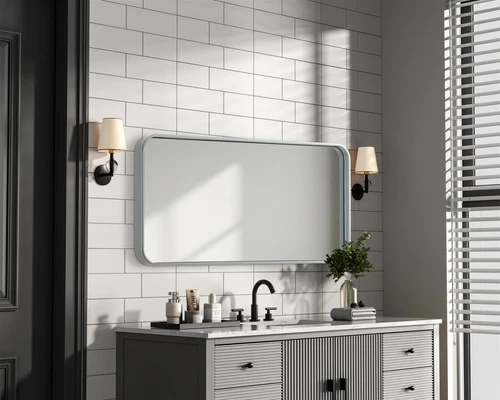 Elegant Decor Contour Metal Rectangle Mirror 18X36" Silver - Picture 7 of 11