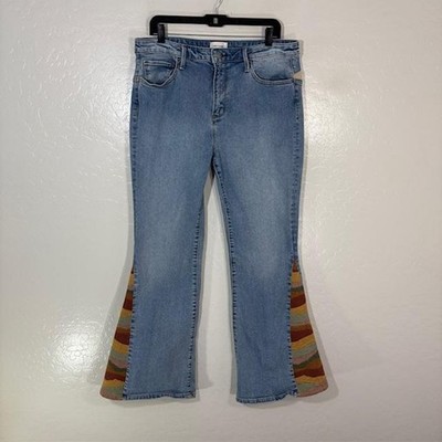 Driftwood Farrah Jeans Womens 33 Blue Light Wash Flare Embroidered 33x31 Denim