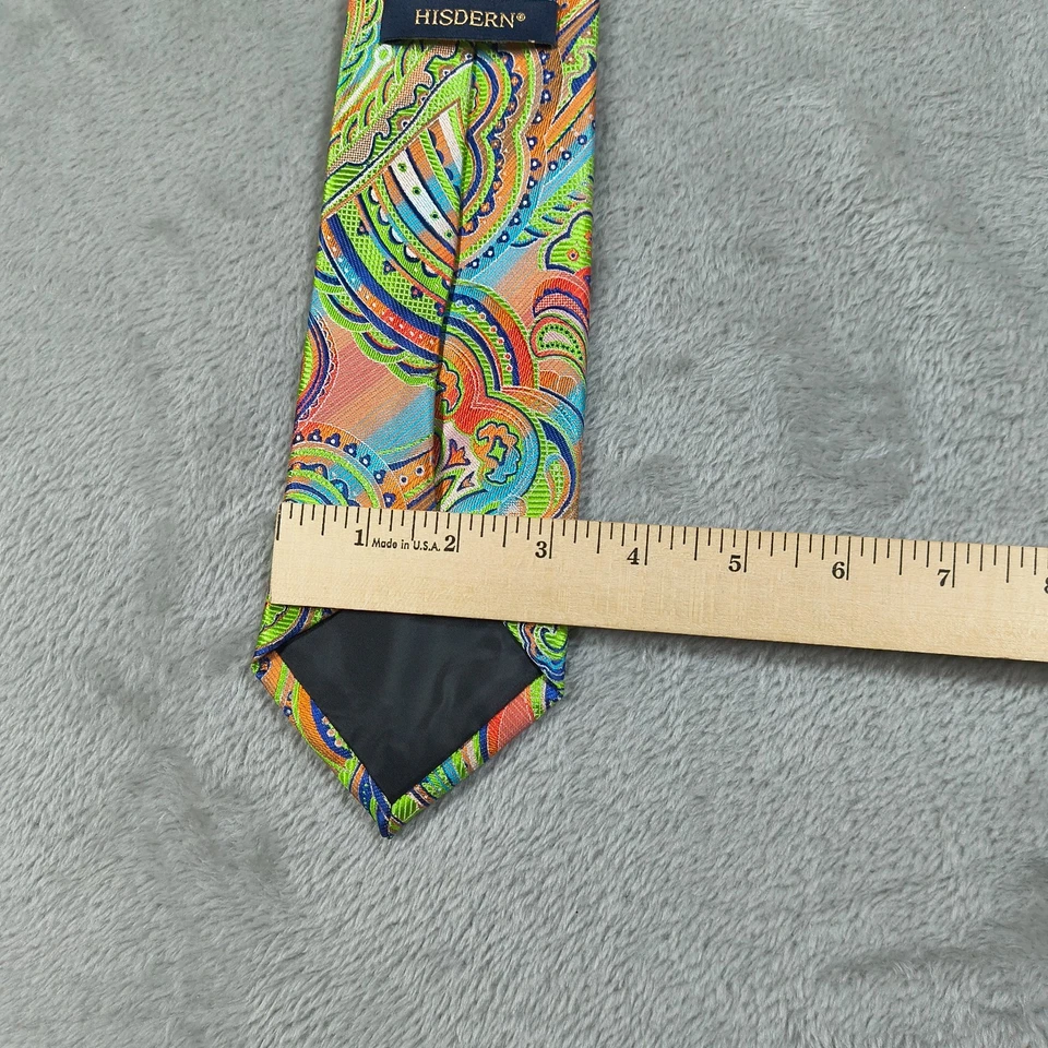 Hisdern 领带佩斯利 3.5x58 绿色粉色豪华丝绸手工制作领带装饰 — 第 4/4 张图片