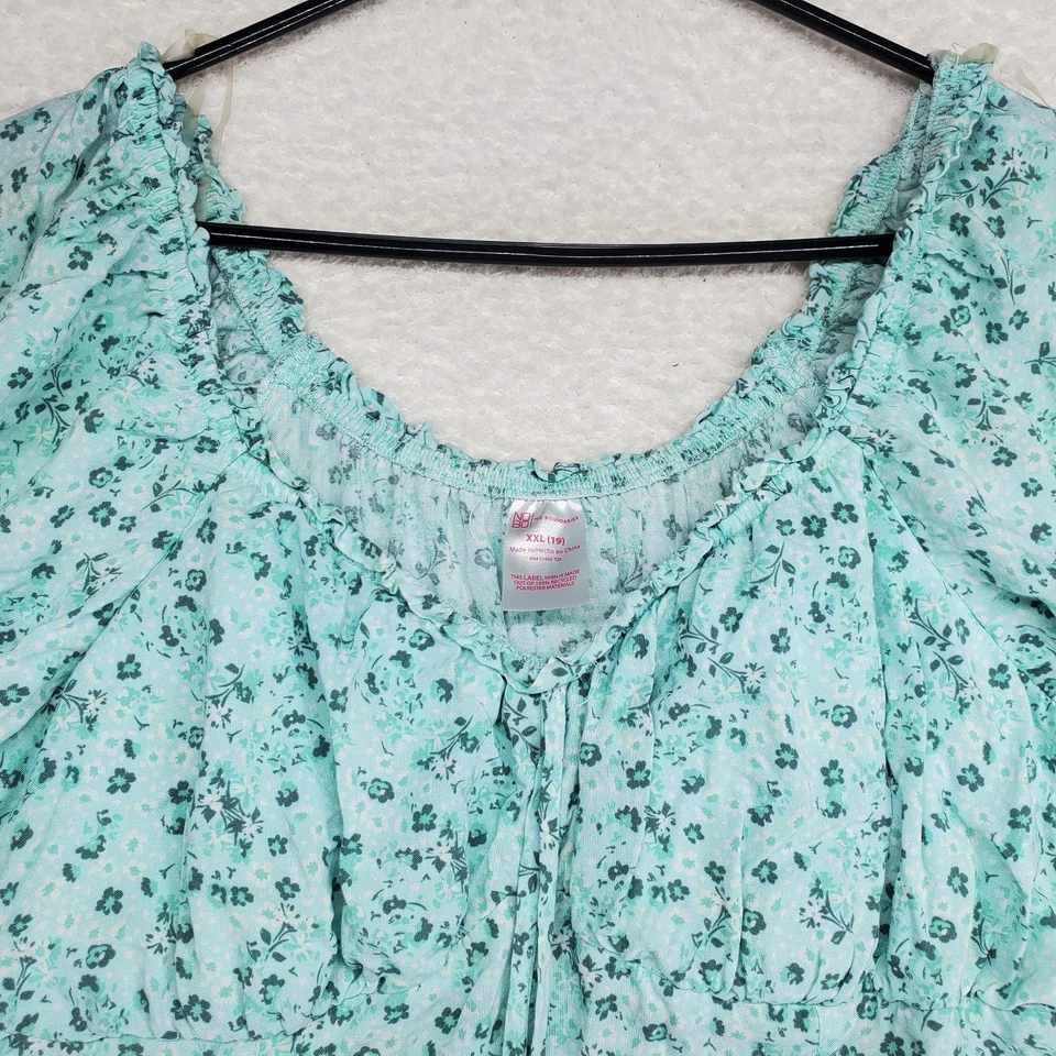女士的娃娃上衣青少年 2XL 蓝绿色花卉加厚 Milkmaid 农民 Y2K — 第 3/4 张图片
