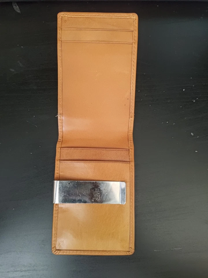 Cartera de bolsillo frontal delgada de cuero marrón de cuero genuino para lavandería inglesa Foto 3 de 3