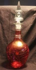 RED CRACKLE GLASS DECANTER WITH APPLIED RINGS CREDITED TO BLENKO