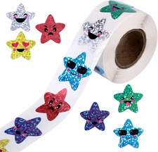 500Pcs Glitter Smiling Star Stickers, 1 Inch Sparkly Sticker Roll, Shiny Foil In