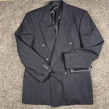 Vintage Pierre Balmain Mens 40R Double Breasted Wool Blazer Charcoal Grey Jacket