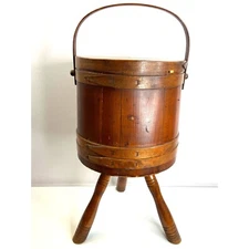 Vintage Sewing Basket, Tripod Legs, Rustic Bucket Stand Farm House local Pickup
