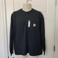 Carhartt Mens Relaxed Fit Heavyweight L/S Henley Pocket Thermal Shirt Navy SZ M