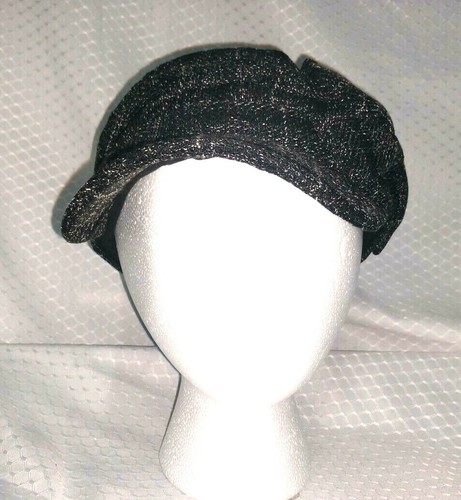 Hat D & Y David And Young Cap Womens Cabbie Newsboy White Black Lined Bow - Picture 5 of 8