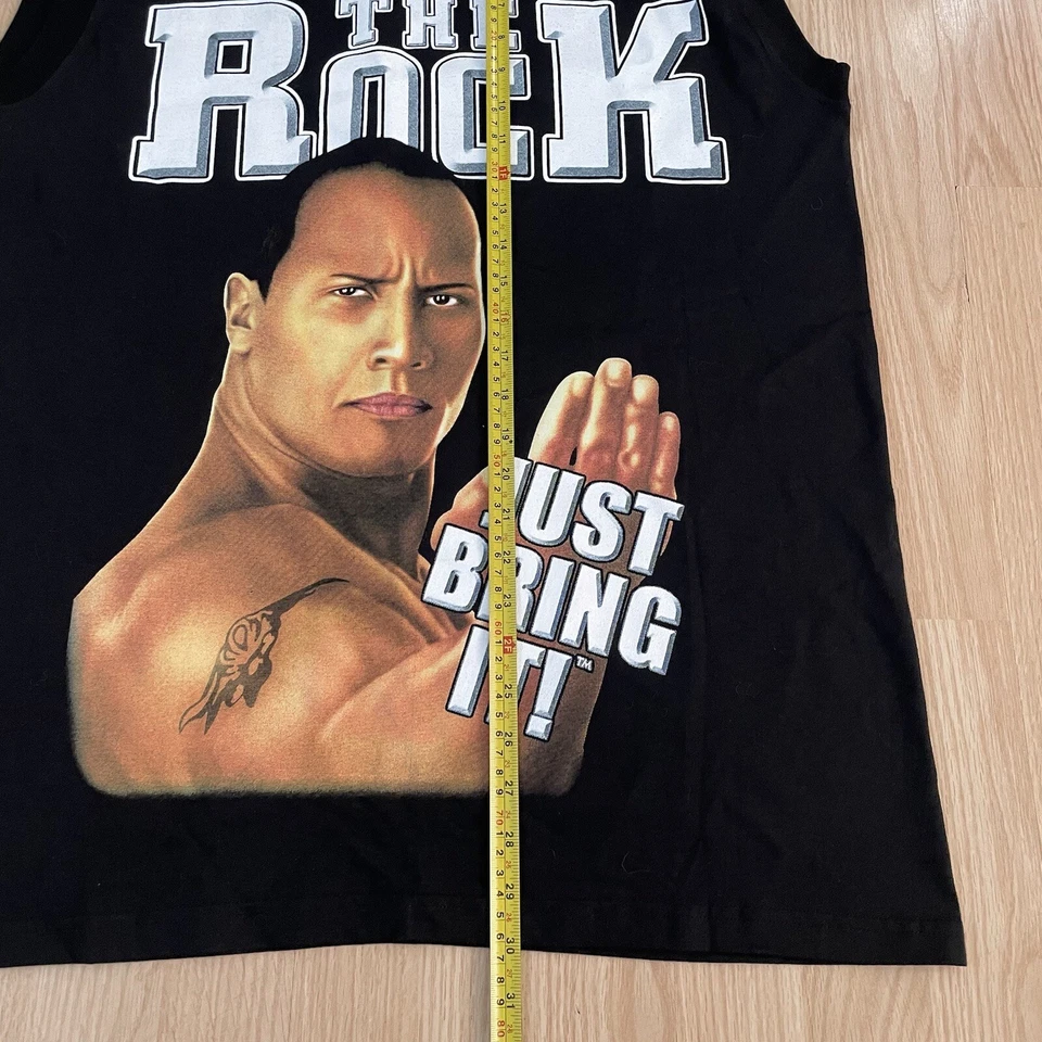 Rara Camiseta Vintage WWF The Rock Mania Sem Mangas Anos 90 Luta Livre Tamanho Grande - Imagem 4 de 4