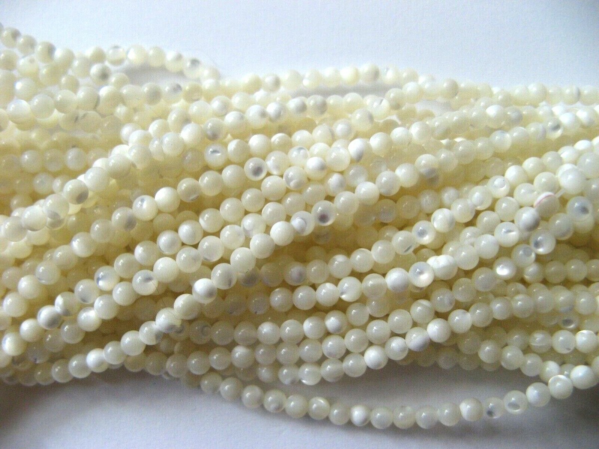 Lot De 6 Fils De Perles De Mèreperle Naturelle - Sphères 7,5 Mm, Fil De 40 Cm, Neuf