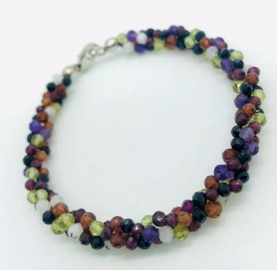 Sterling Silber & facettiert Multi Edelstein Perlen Armband Amethyst Peridot Plus