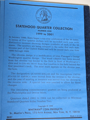 STATEHOOD QUARTERS Collection 1999-2001 Whitman Book Complete Set - Picture 6 of 6