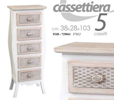 CASSETTIERA 5 CASSETTI SHABBY CHIC SETTIMINO DECAPE BIANCO MARRONE 103*38*28 cm