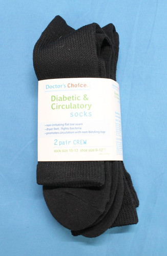 NWT DOCTOR'S CHOICE 2-Pair NON-IRRITATING Black DIABETIC CIRULATORY SOCKS 10-13