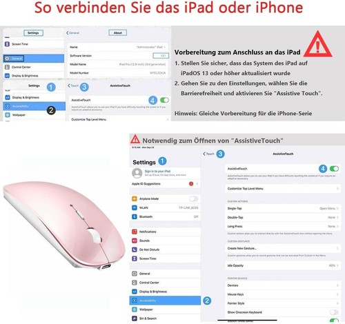 Bluetooth Computermaus Maus Kabellos Leise PC Computer 2,4GHz USB Pink B573 - Bild 5 von 6