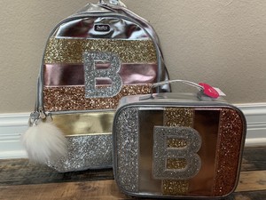 rose gold foil initial backpack