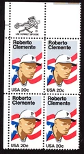 Scott #2097 Roberto Clemente (Pittsburgh) 20¢ Zip Block of 4 Stamps - MNH